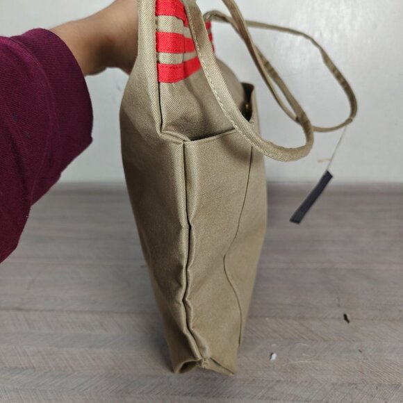 Vintage Large SuperSac Shopper Tote Bag With Stripes Khaki & Red Canvas NEW - Picture 6 of 9